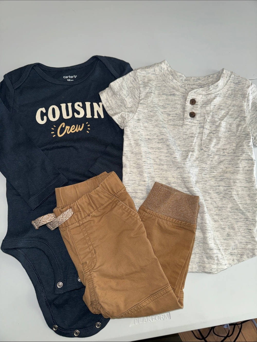 18 Month Toddler Baby Bundle: 1 Khaki Joggers + 1 Henley SS+ 1 “Cousin Crew” LS